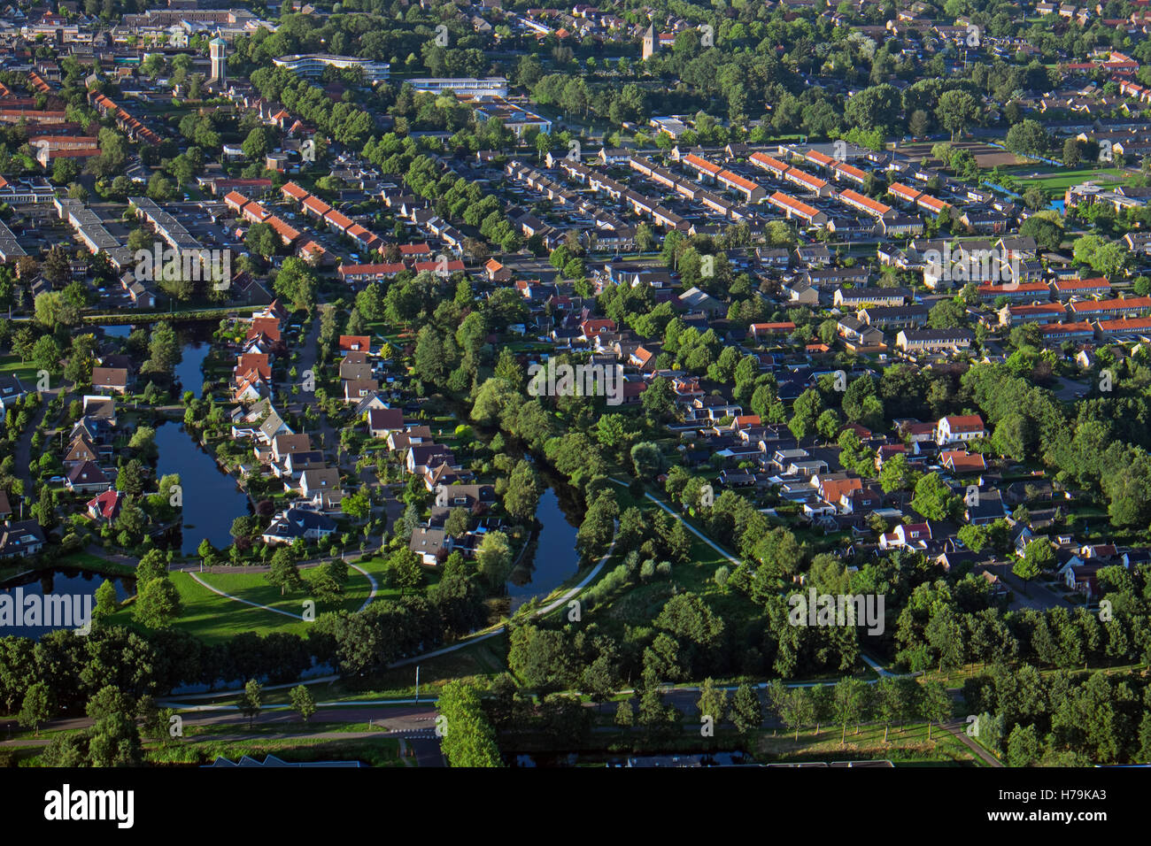Vista aérea de los paisajes de Frisia en los Países Bajos Foto de stock