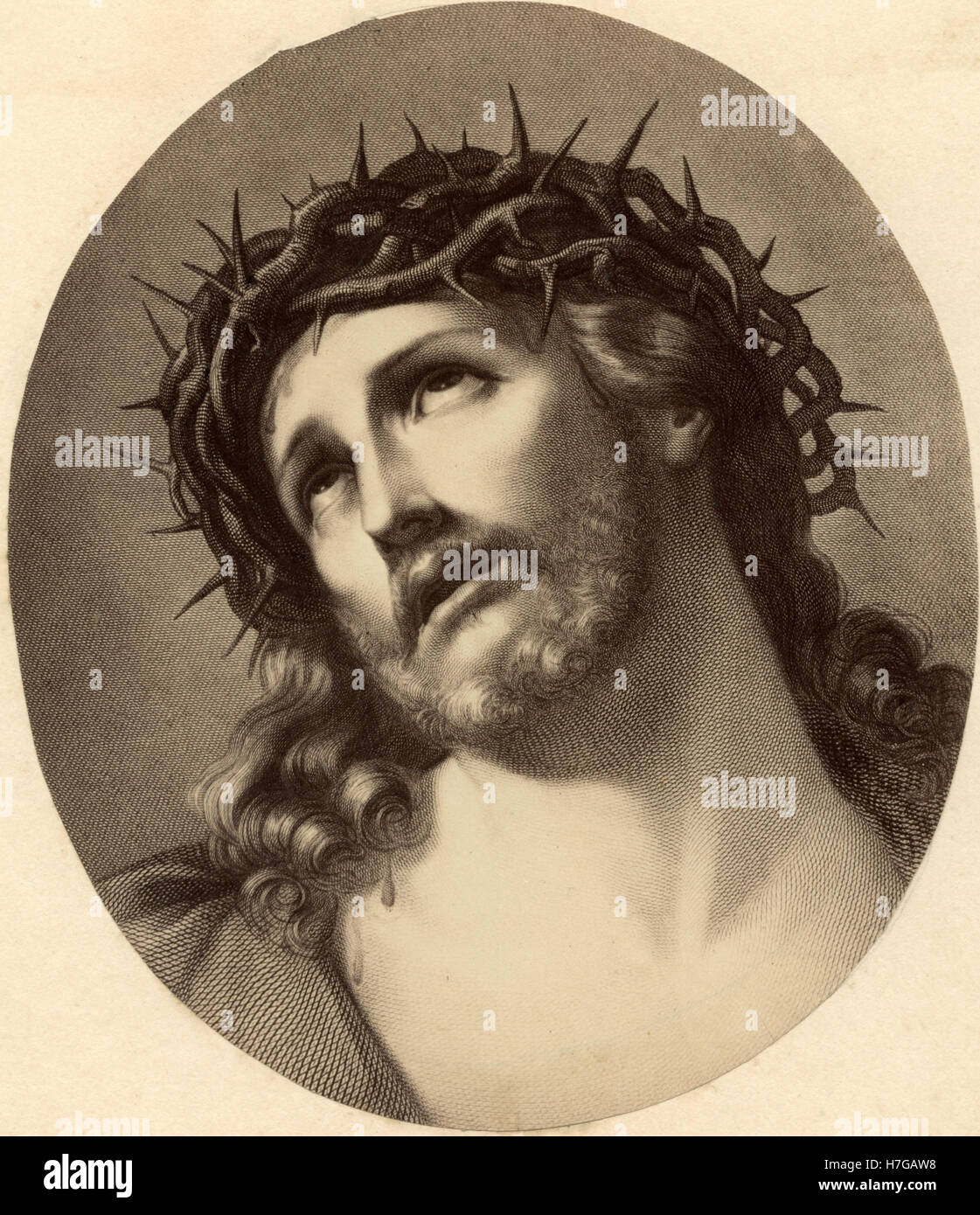 Jesucristo con una corona de espinas, religiosa grabado Foto de stock