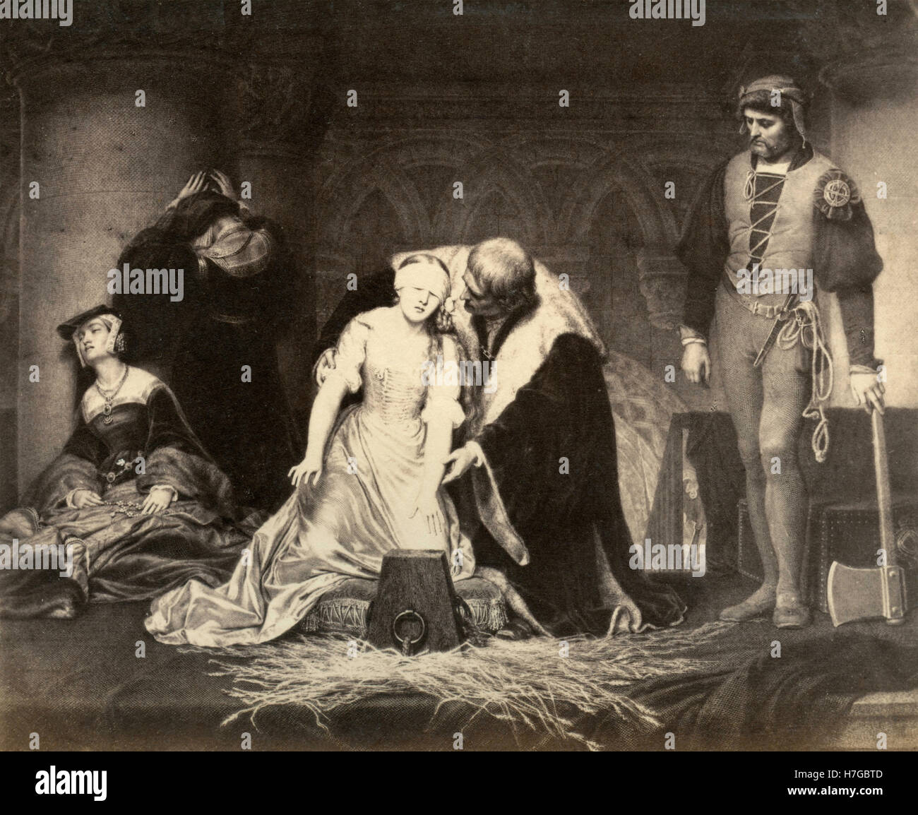 La ejecución de Lady Jane Grey, pintura de Paul Delaroche Foto de stock