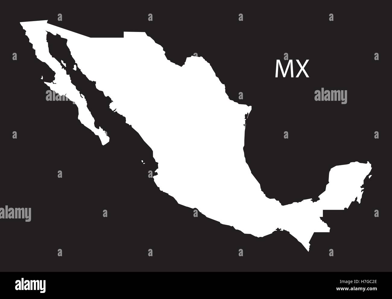 México mapa blanco y negro Ilustración del Vector