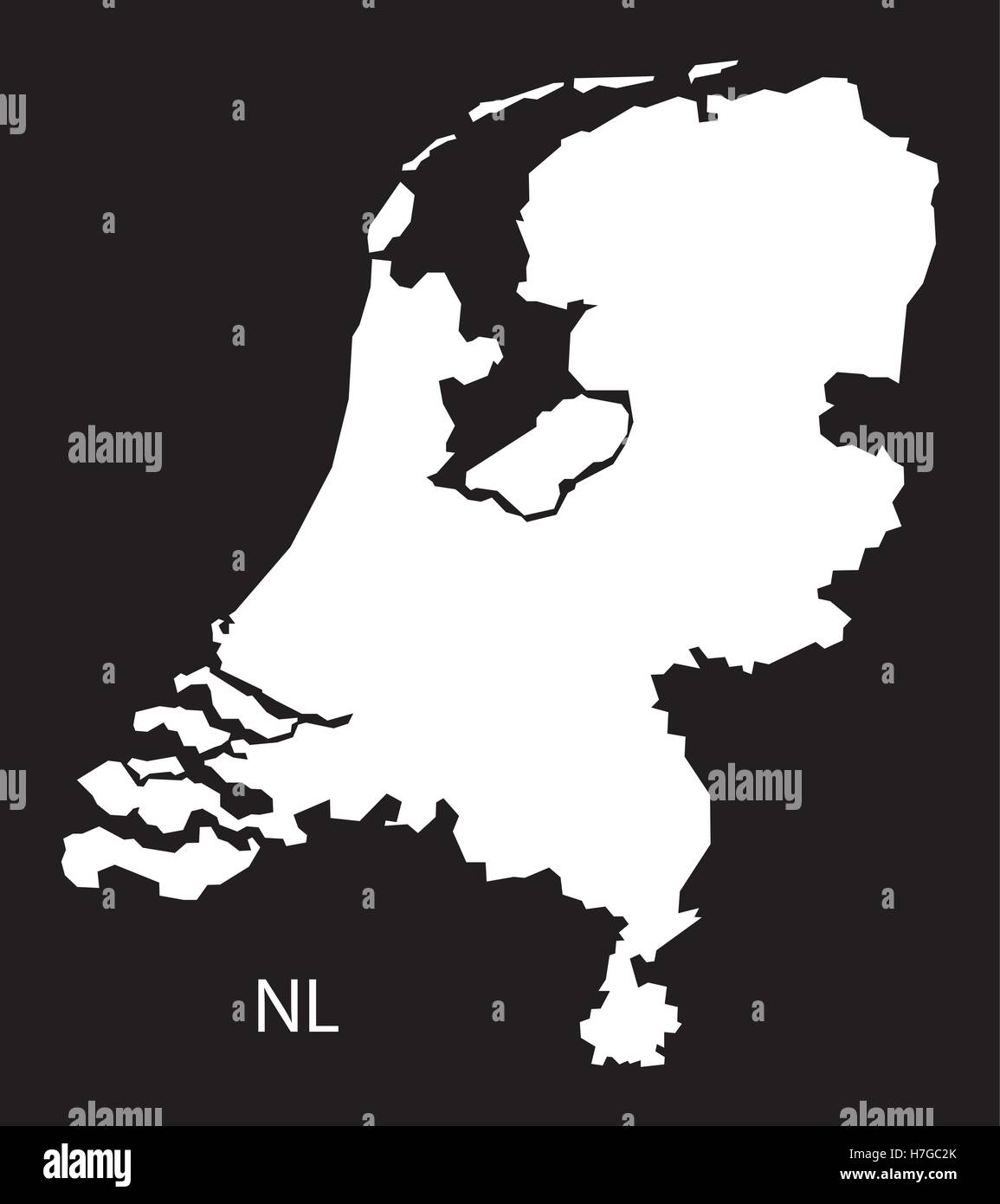 Países Bajos Mapa blanco y negro Ilustración del Vector