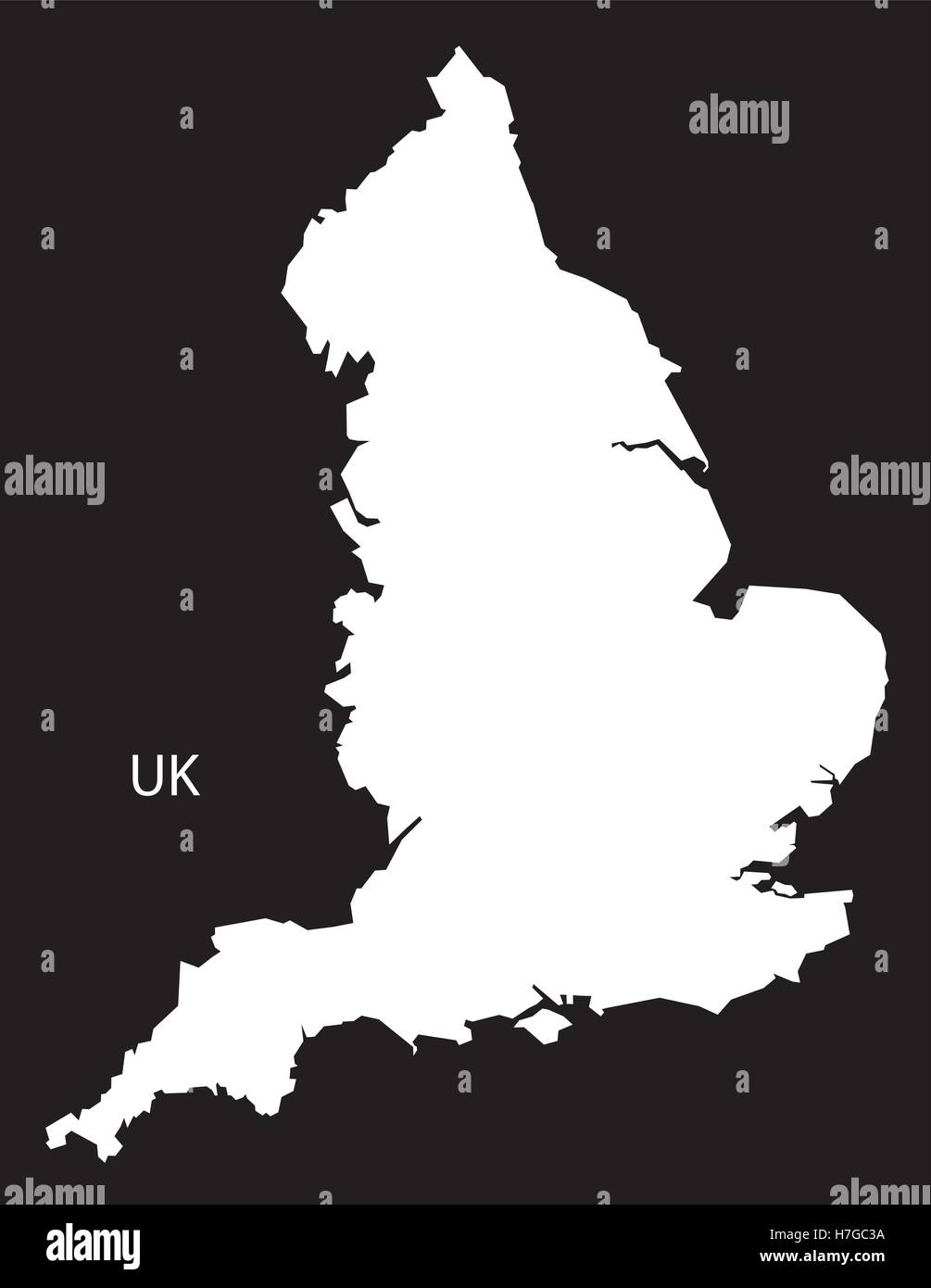 Inglaterra Mapa blanco y negro Ilustración del Vector