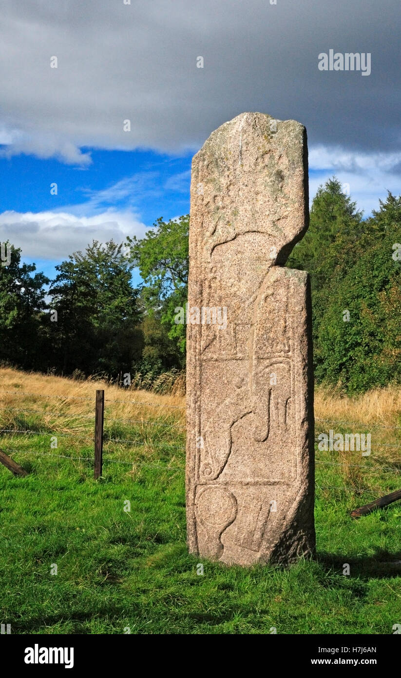 La Piedra de la Doncella, un símbolo pictish piedra de pie cerca, Inverurie, Aberdeenshire, Escocia, Reino Unido. Foto de stock