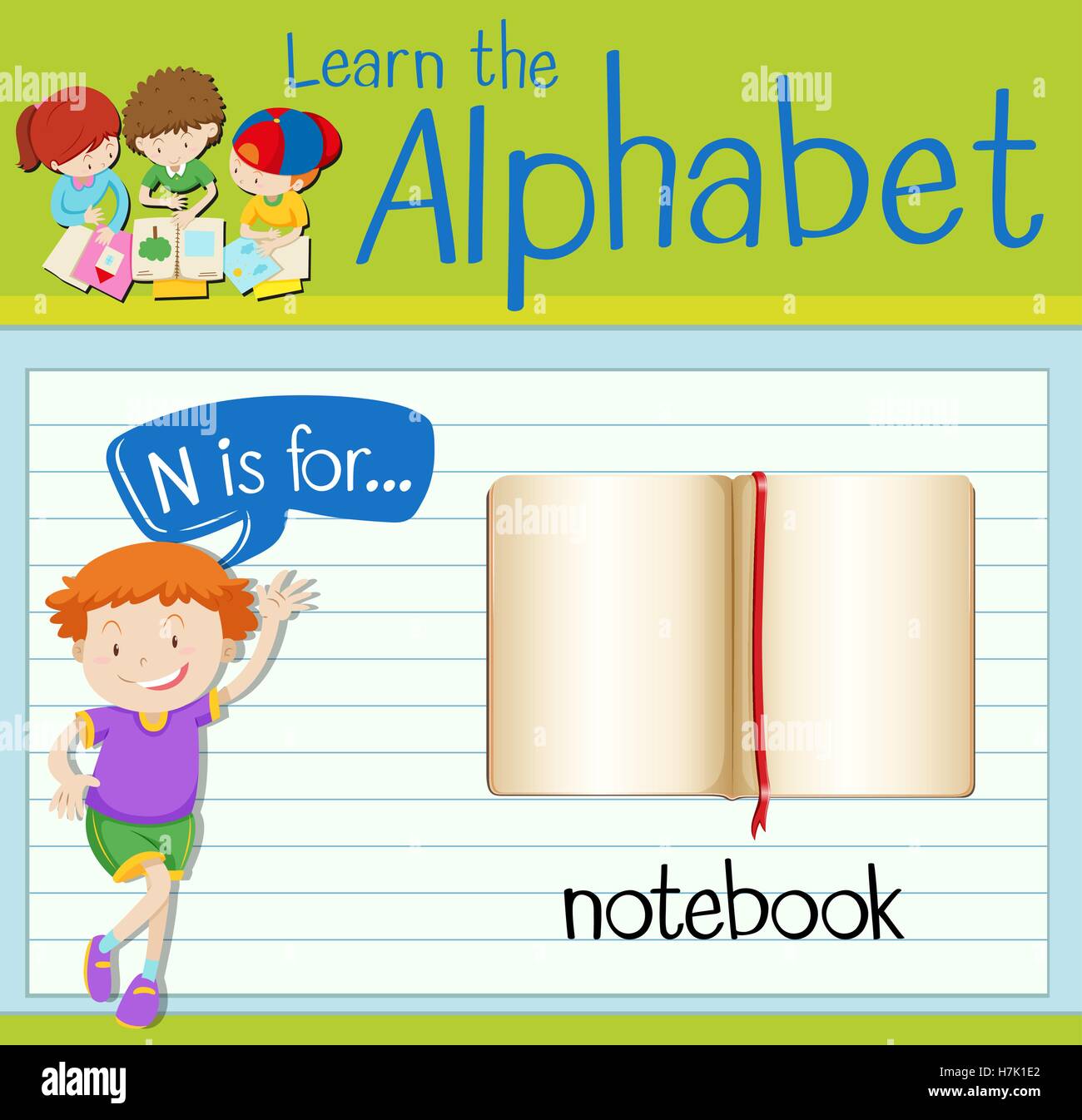 Carta Flashcard N es para notebook ilustración Imagen Vector de stock