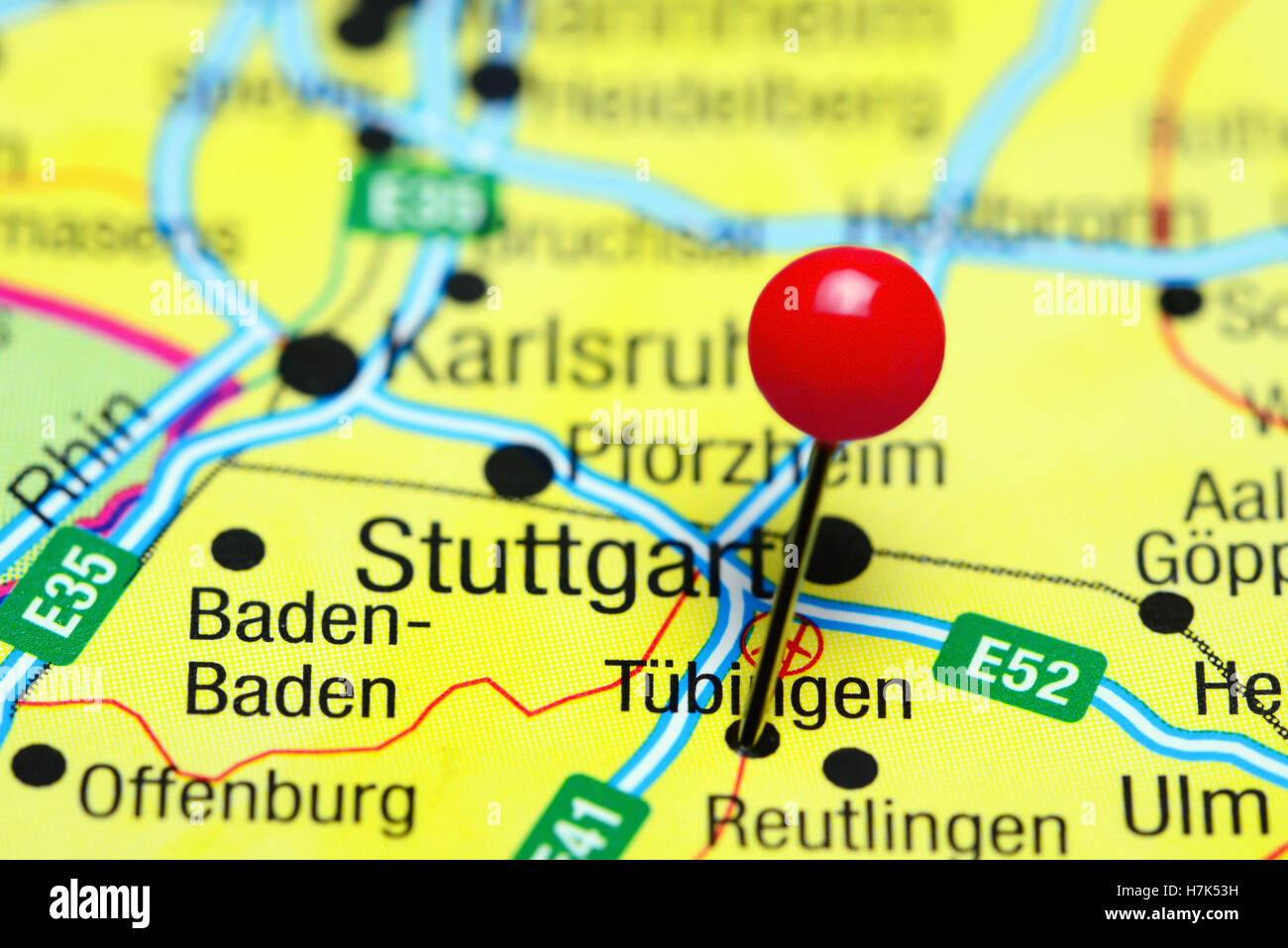 Tubingen anclado en un mapa de Alemania Fotografía de stock Alamy