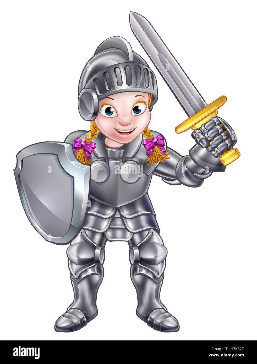 Una caricatura caballero chica en su armadura sosteniendo una espada y  escudo Fotografía de stock - Alamy