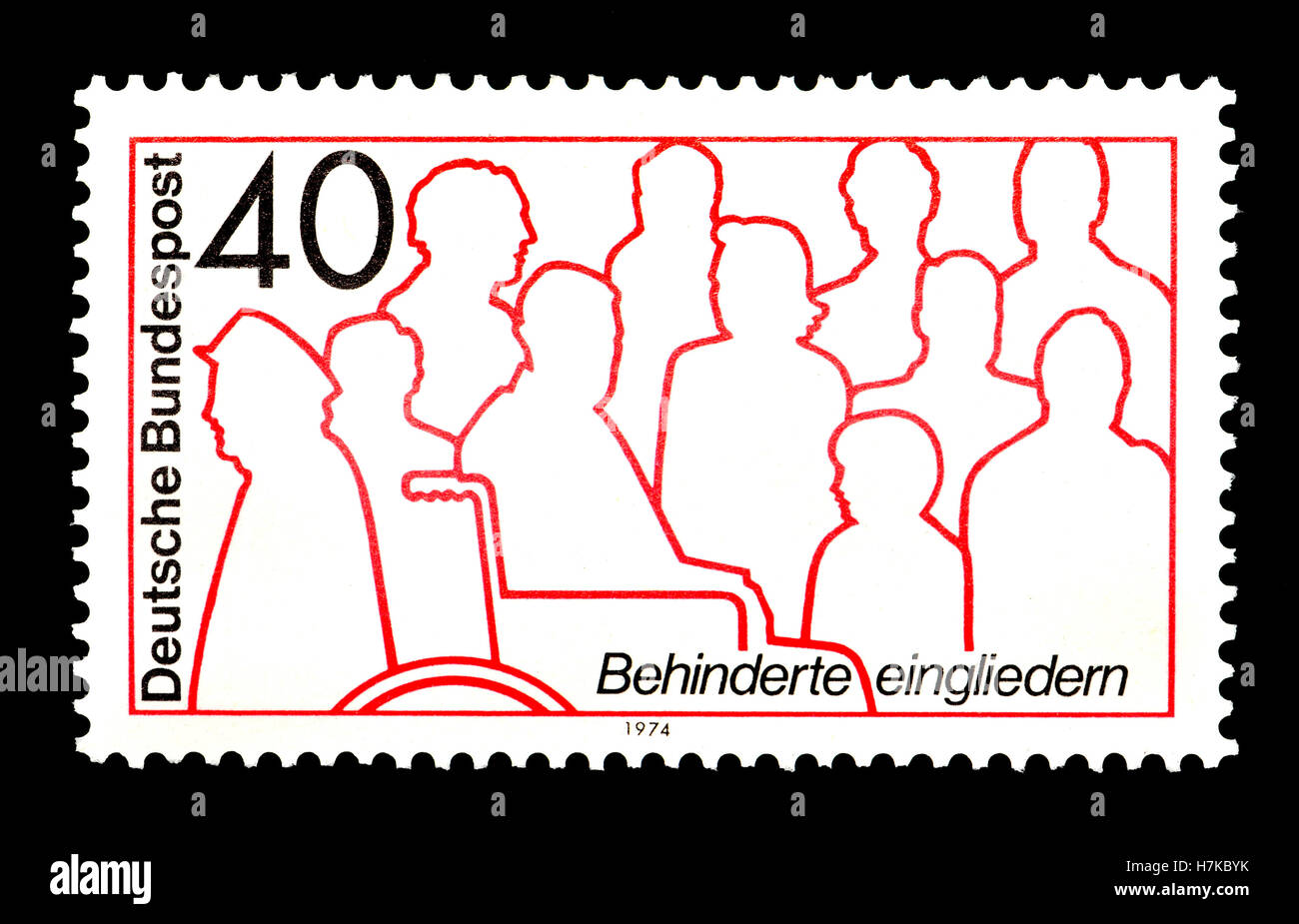 Sello postal alemán (1974) : Discapacidad integración / rehabilitación Foto de stock