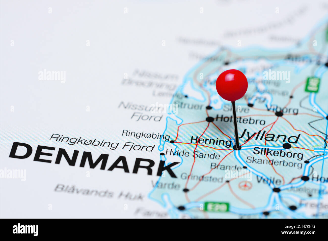 Herning anclado en un mapa de Dinamarca Fotografía de stock Alamy