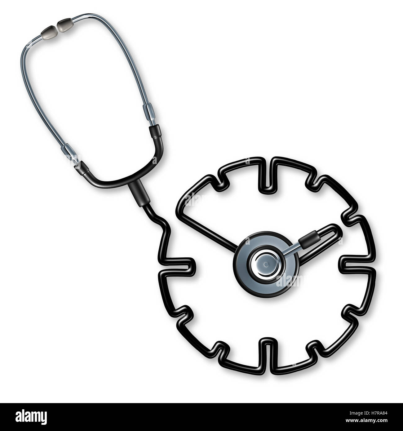 Examen médico nombramiento concepto como un estetoscopio médico formado como un reloj o ver como un símbolo para una cita del hospital y el cuidado del paciente o la cirugía schedule management como una ilustración 3D. Foto de stock