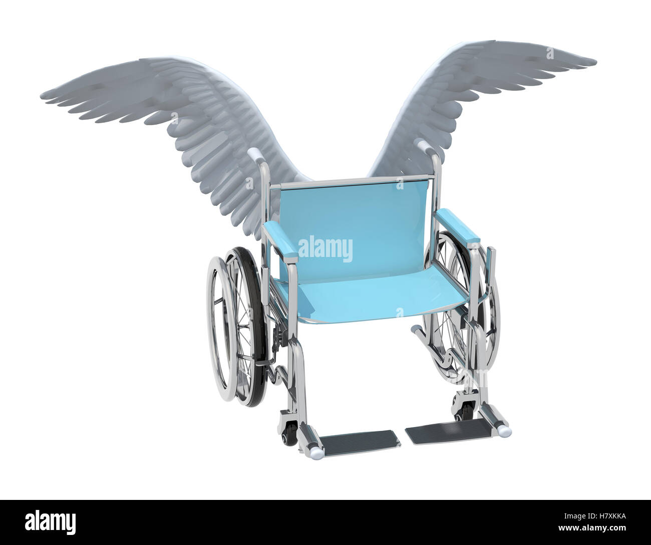 Silla de ruedas con alas de aves que vuelan en el cielo, ilustración 3d  Fotografía de stock - Alamy