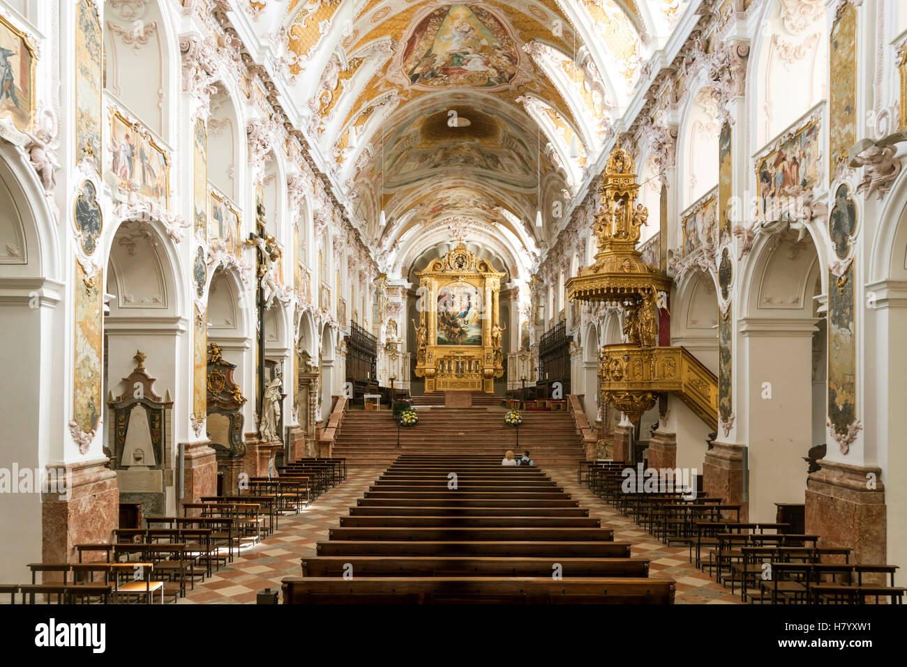 Interior de la Catedral de Santa María y San Korbinian, distrito de Freising, Baviera, la Alta Baviera, Alemania Foto de stock