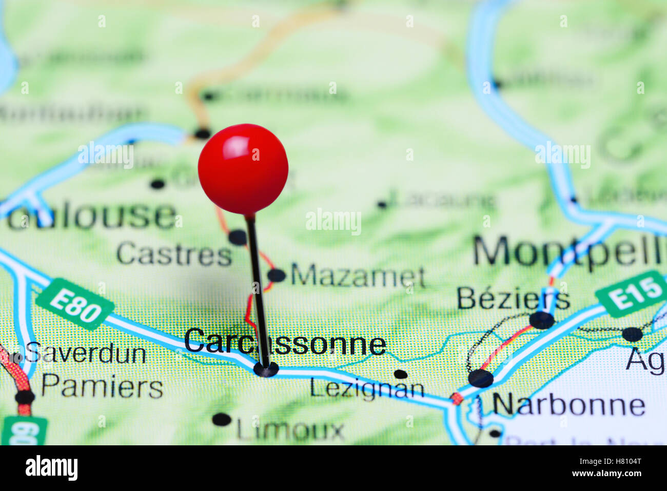 mapa de francia carcassonne Carcassonne anclado en un mapa de Francia Fotografía de stock   Alamy