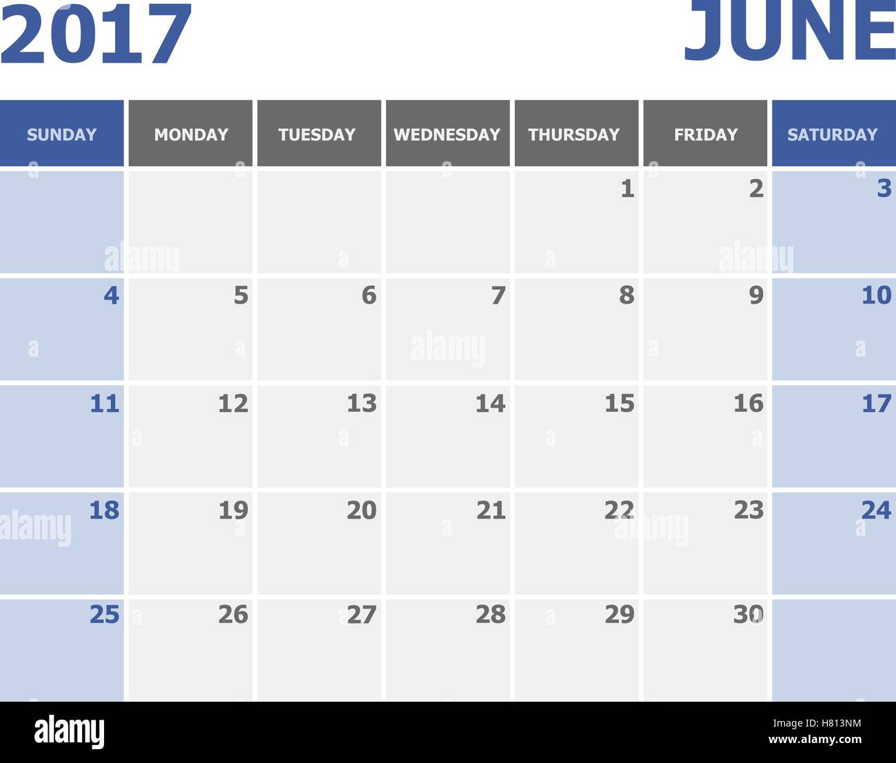 June 2017 calendar week starts on sunday fotografías e imágenes de alta  resolución - Alamy