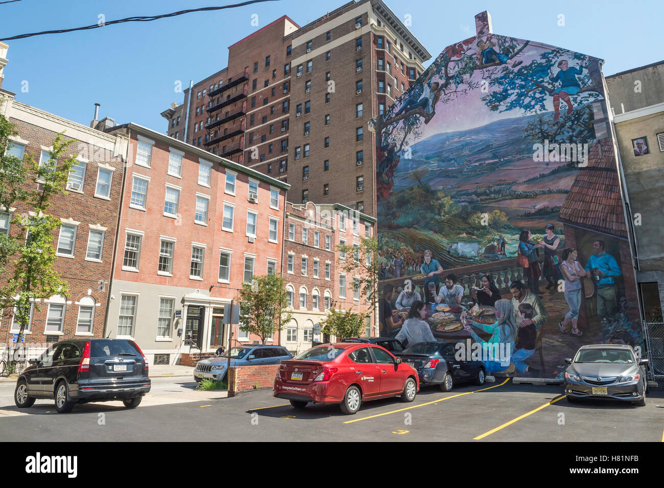El sabor del verano, mural por Ann Northrup, Philadelphia, Pennsylvania, EE.UU. Foto de stock