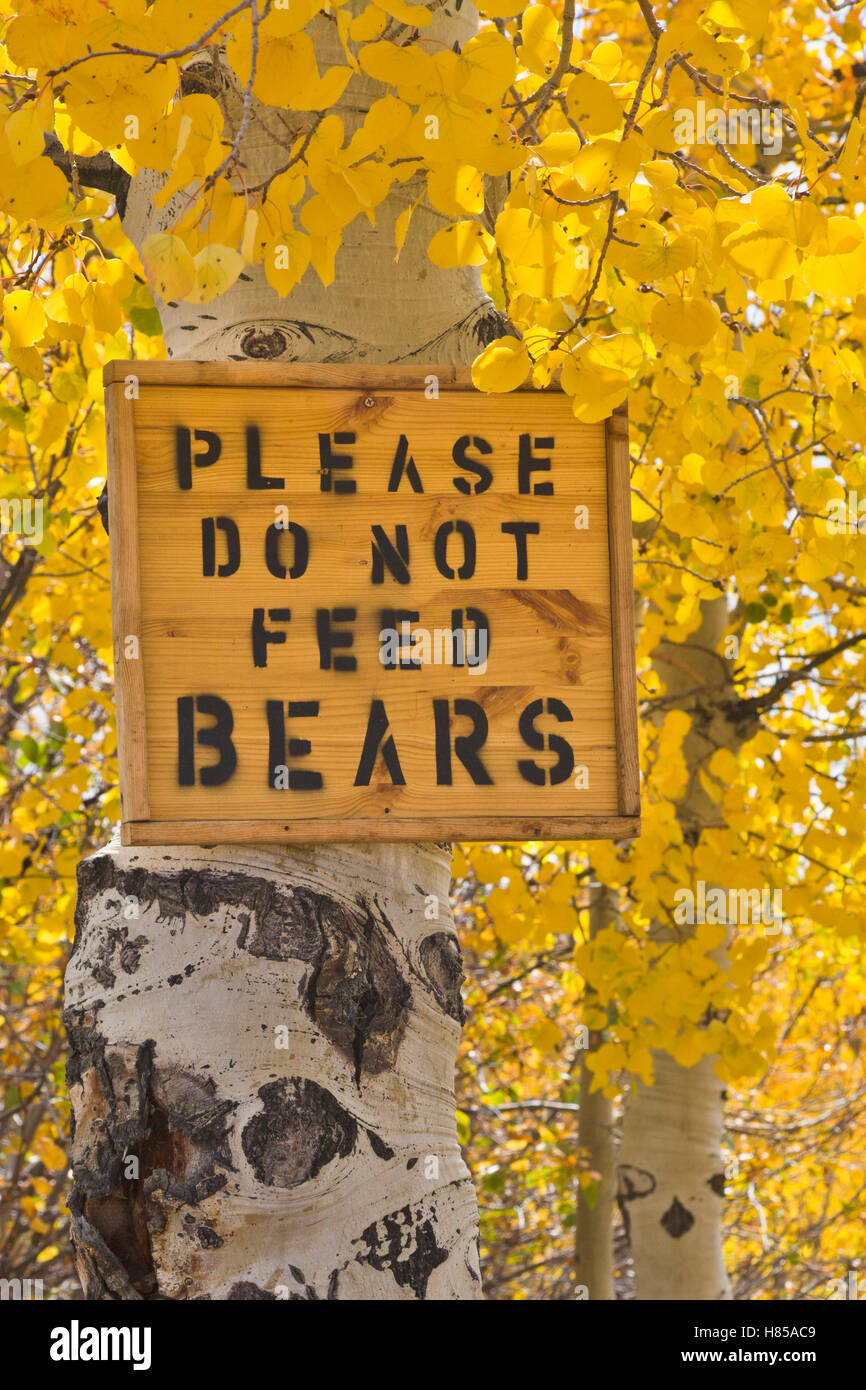 Por favor no alimente lleva la señal de advertencia, Manti la Sal National Forest, Utah Foto de stock