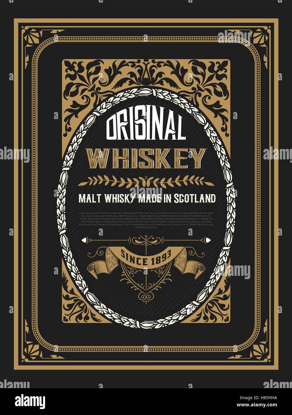 Diseño Vintage para etiquetas. Apto para el whisky u otros productos  comerciales Imagen Vector de stock - Alamy