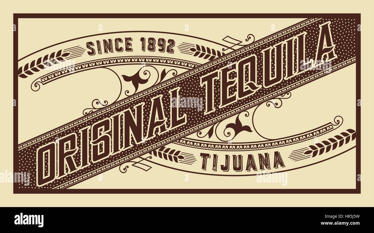 Etiqueta de tequila con ornamentos antiguos Ilustración del Vector