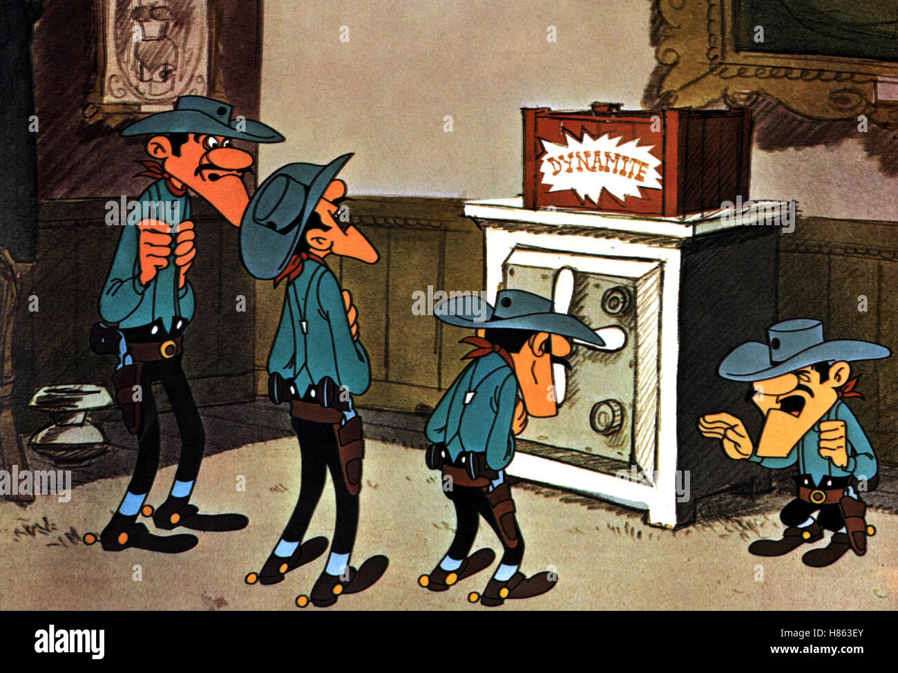 Lucky Luke - Daisy ciudad, (Lucky Luke - DAISY CIUDAD) BEL-F 1971, Regie: René Goscinny, Szene, Stichwort: Gangster, seguro Ganoven, Dynamit, Bankräuber, Revolverhelden Foto de stock