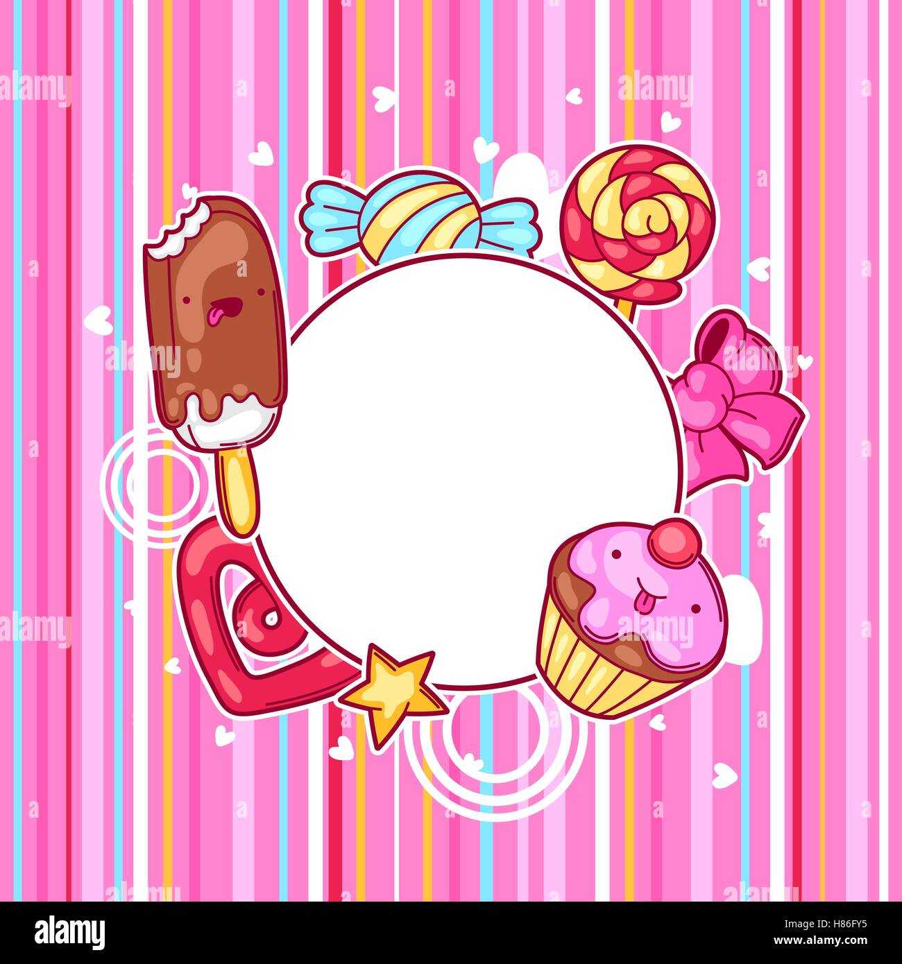 Kawaii bastidor con dulces y golosinas. Crazy sweet-cosas en el estilo de  dibujos animados Imagen Vector de stock - Alamy