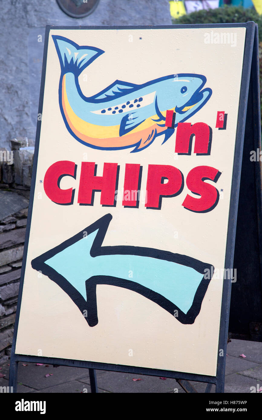 Fish and Chips signo, Sneem, Irlanda Foto de stock
