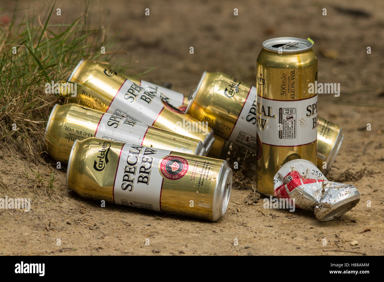 Latas descartadas de cerveza fuerte fotografías e imágenes de alta