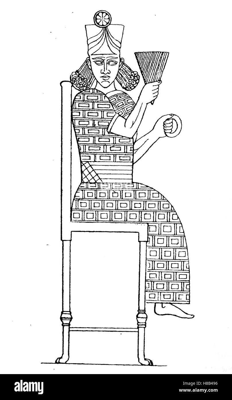 Deidad femenina en Asiria, vestidos de damas Rinive, Historia de la moda, vestuario historia Foto de stock