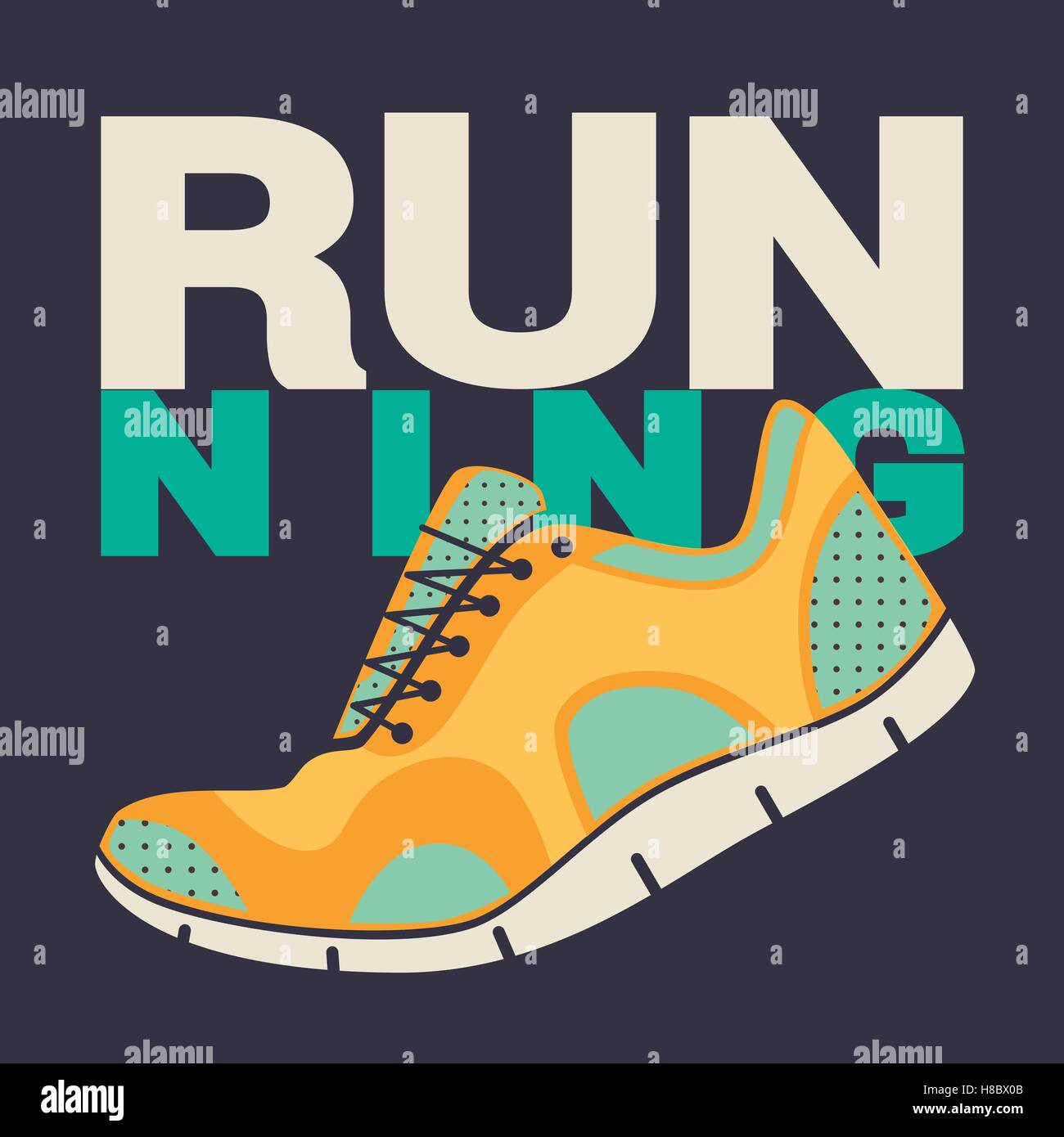 Icono plana zapatos para la formación. Zapatillas con texto. Ejecutando  marathon póster. Ilustración vectorial Imagen Vector de stock - Alamy