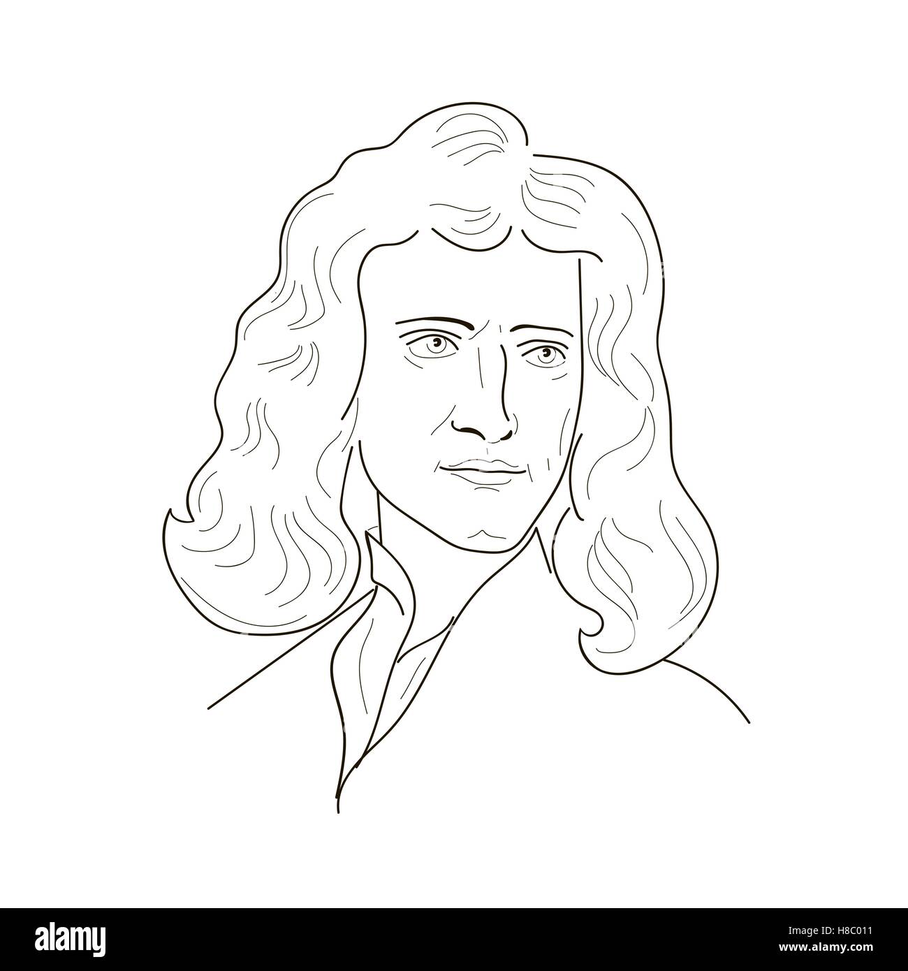 Isaac Newton, físico y matemático inglés.Boceto ilustración. Vector