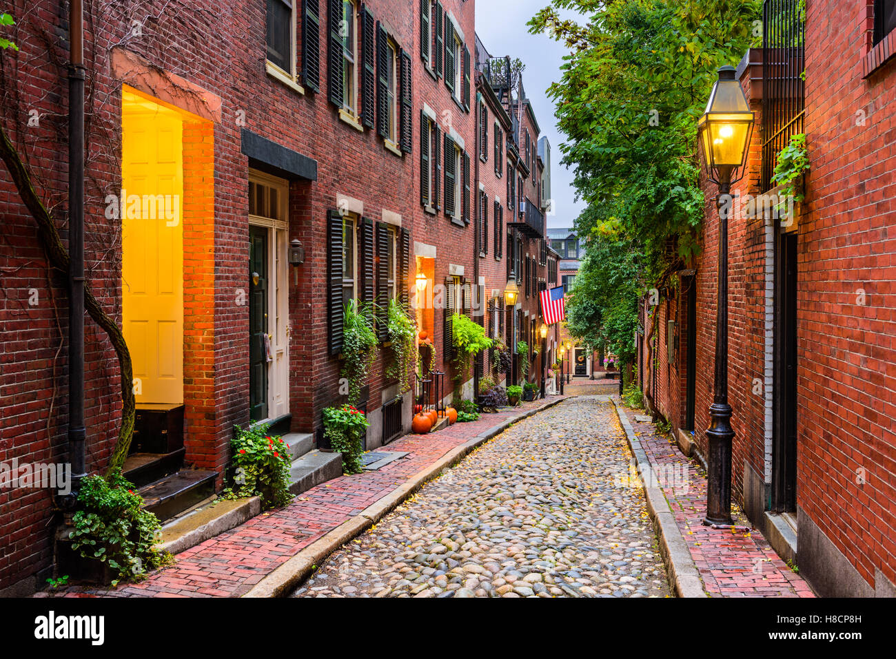 Acorn Street en Boston, Massachusetts, Estados Unidos. Foto de stock