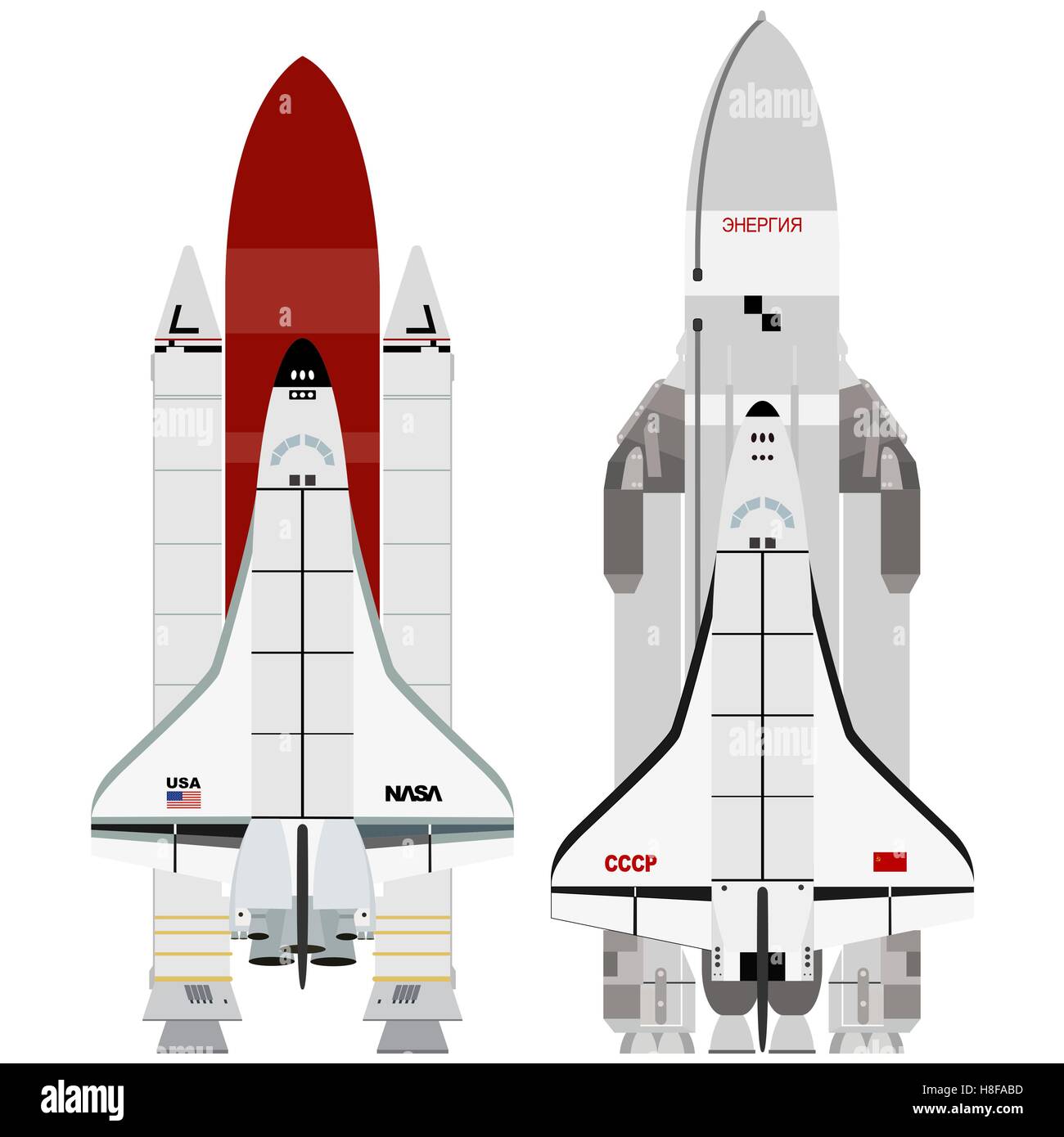 Multi-propósito sistema aeroespacial &quot;Buran&quot; y &quot;Space Shuttle&quot;. La ilustración sobre un fondo blanco Fotografía de stock - Alamy