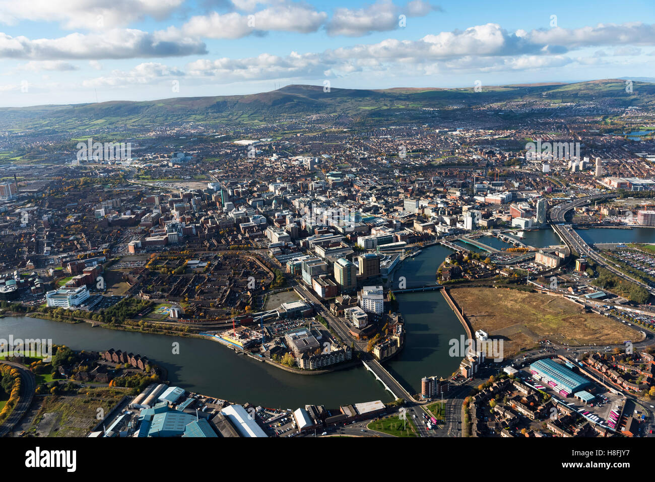 Noviembre 2016 antena de Belfast city centre Foto de stock