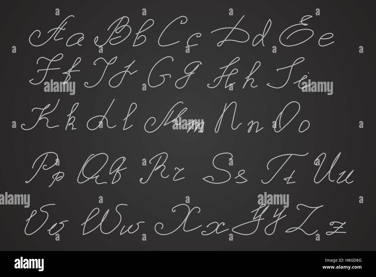 Mano, escrito o dibujado a mano, secuencias de letras letras. Cartas de caligrafía. Ilustración del Vector