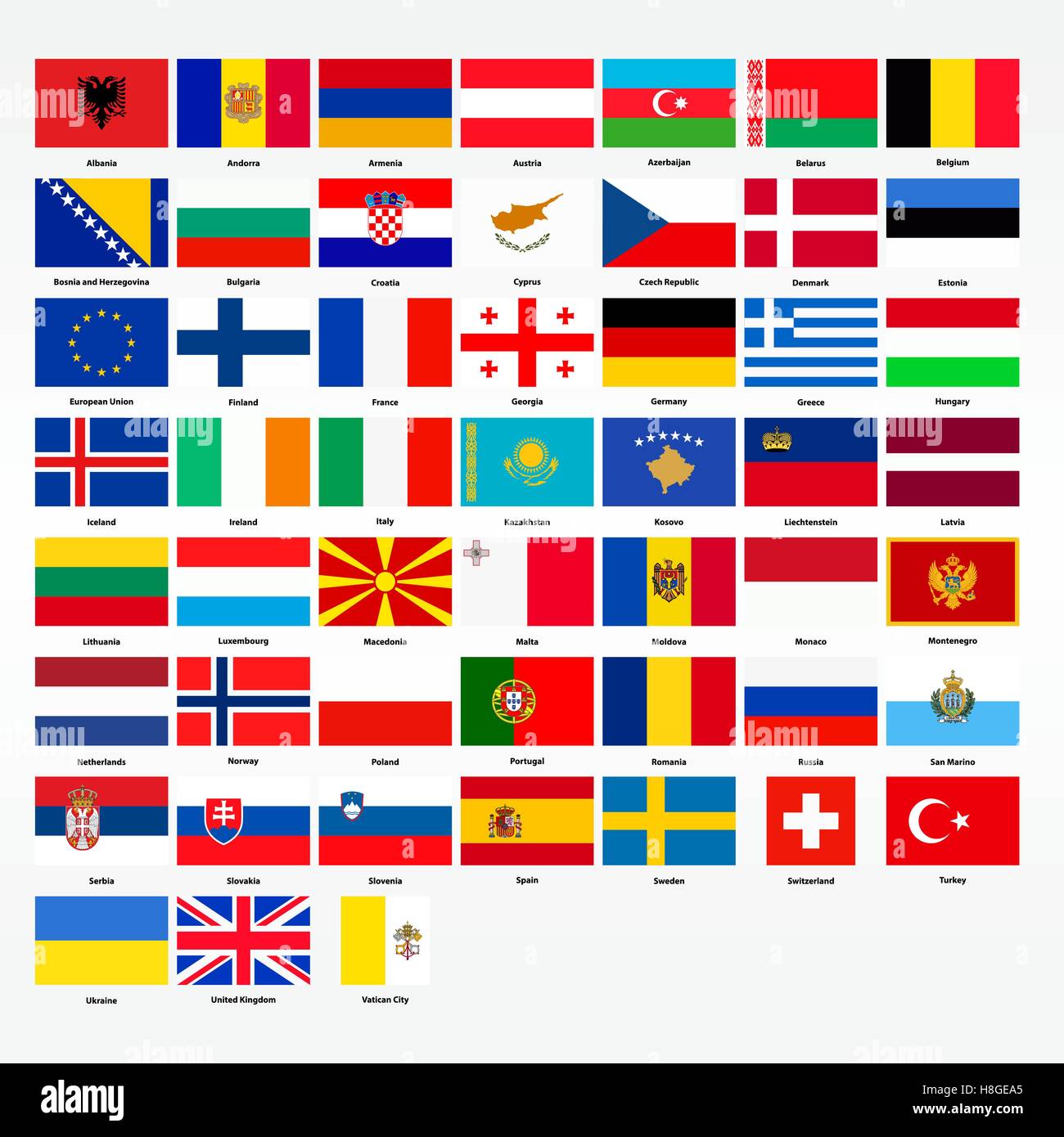 Conjunto de banderas de todos los países de Europa. Ilustración
