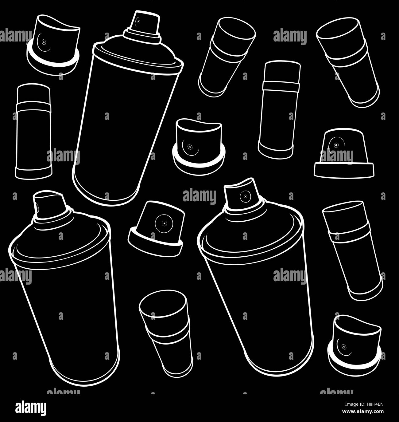 Graffiti icono herramientas colección puede spray y tapa en negro Imagen  Vector de stock - Alamy