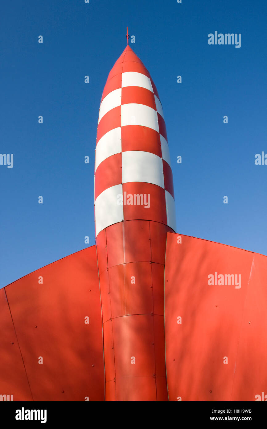 Comprobar rojo cohete de Tintín cartoon Foto de stock
