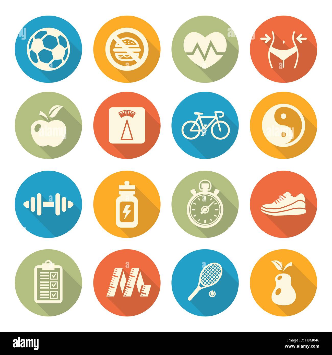 Salud y Fitness conjunto de iconos sobre fondo blanco Imagen Vector de
