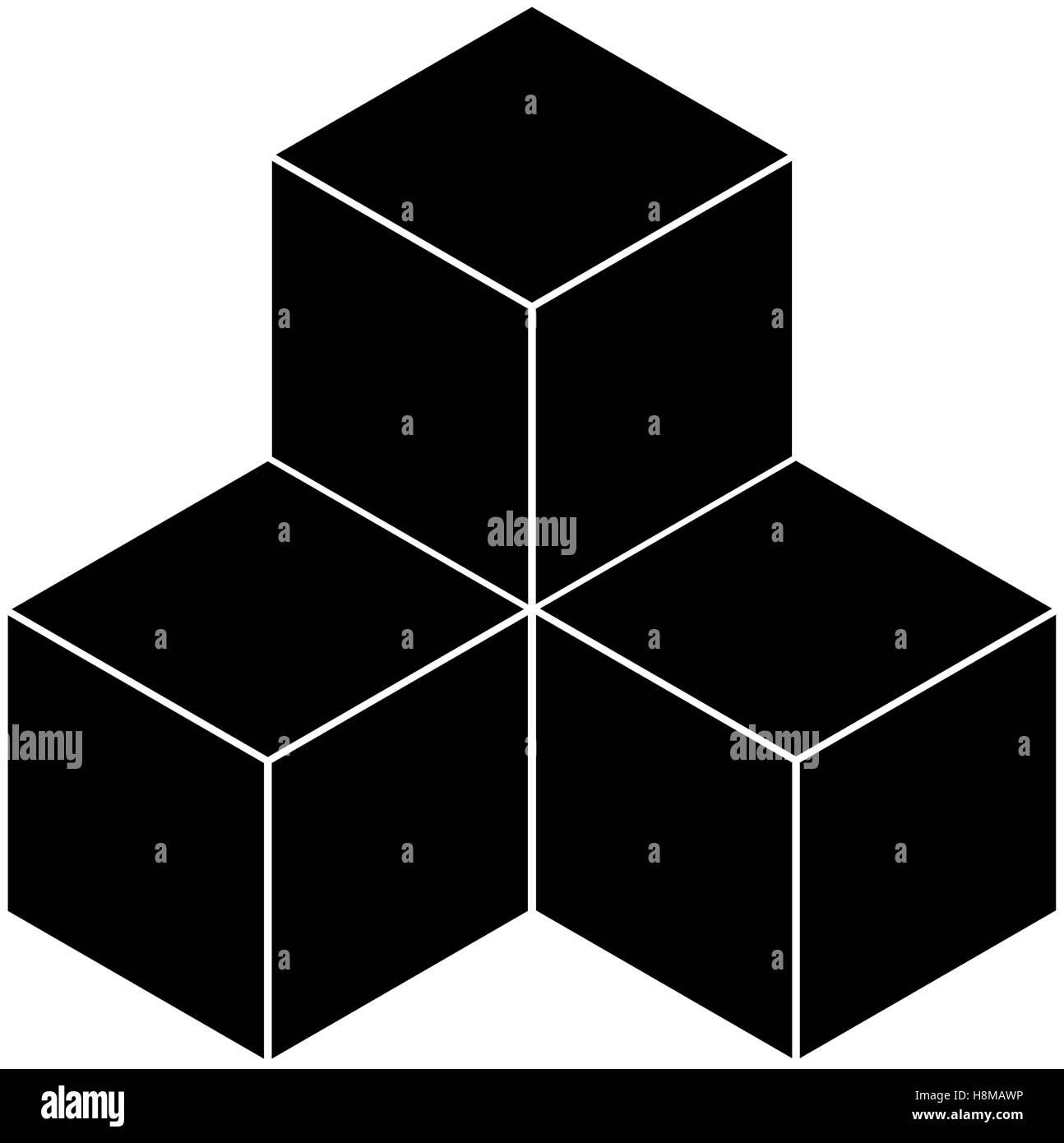 Tres cubo negro de alojamiento en el centro sobre un fondo blanco. Ilustración del Vector