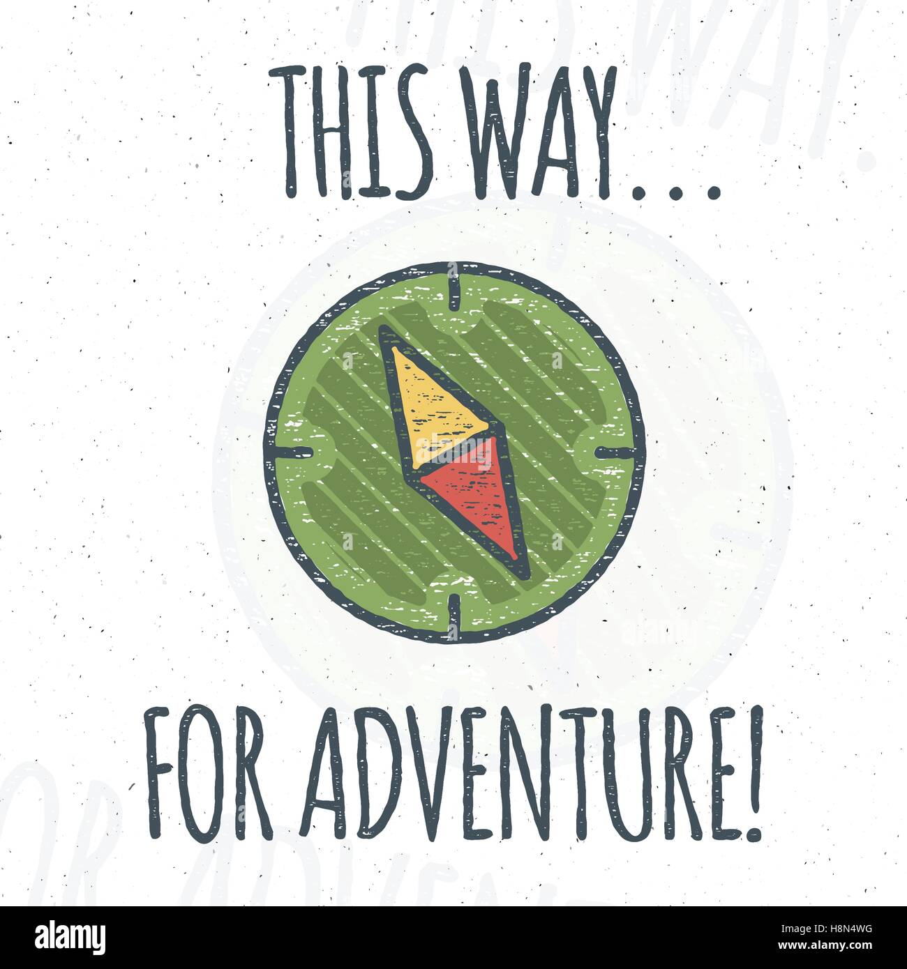 pequeño Mono vanidad Camping diseño de logotipo con tipografía y elementos de viaje - brújula.  Texto vectorial - esta es una forma de aventura. Sendero de trekking,  campismo símbolos en retro de colores planos. Agradable