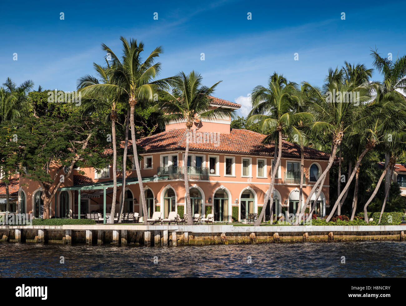 Waterside fabulosa mansión en Fort Lauderdale Foto de stock