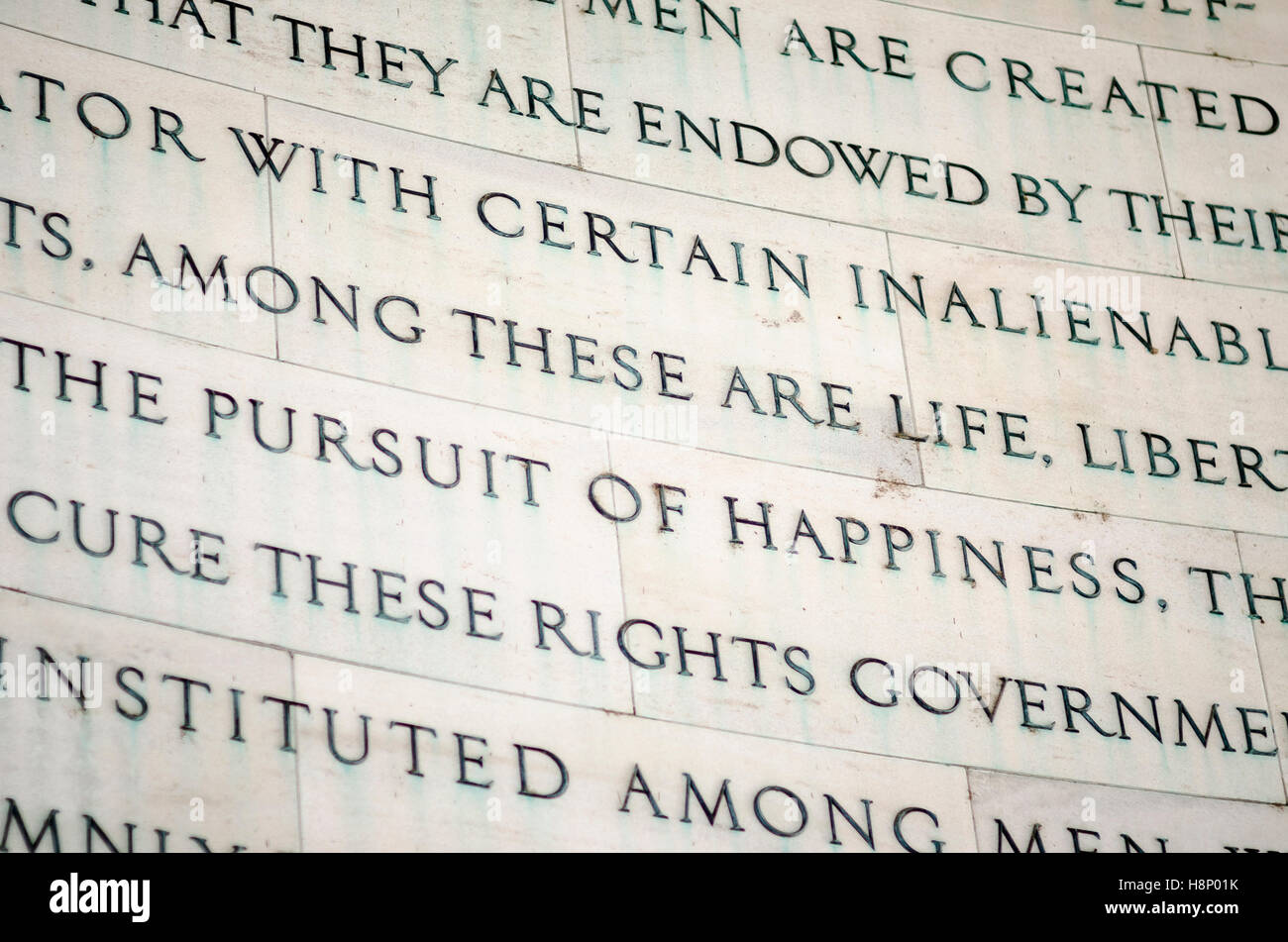 Inscripción en el Jefferson Memorial en Washington DC de derechos inalienables, desde la Declaración de Independencia de EEUU Foto de stock