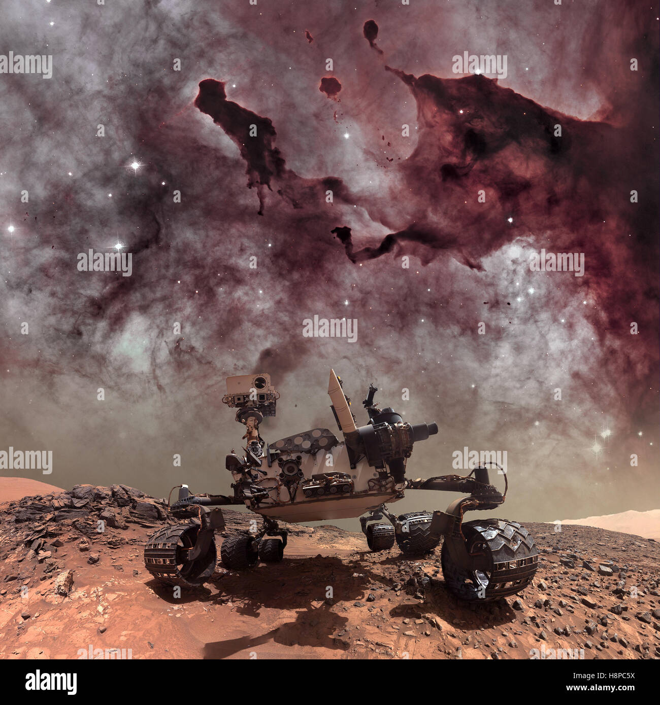 La curiosidad rover explorando la superficie de Marte. Foto de stock