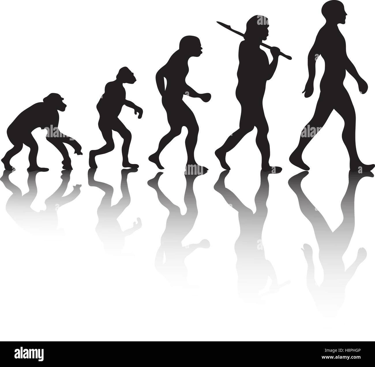 La evolución, la silueta de personas. La teoría de Darwin. Ilustración vectorial Ilustración del Vector