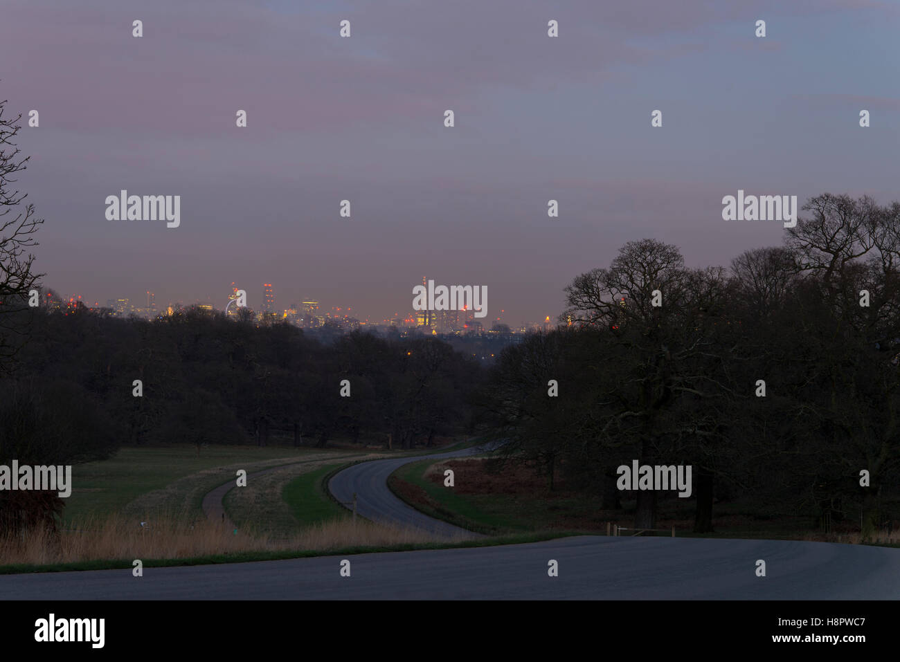 Temprano en la mañana la vista de Londres desde Richmond Park Foto de stock