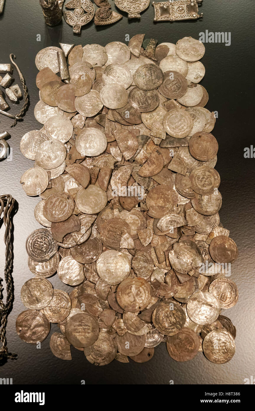 Atesoran desde Terslev plata en Zelanda del siglo 10, el Museo Nacional de Dinamarca en Copenhague, Dinamarca Foto de stock