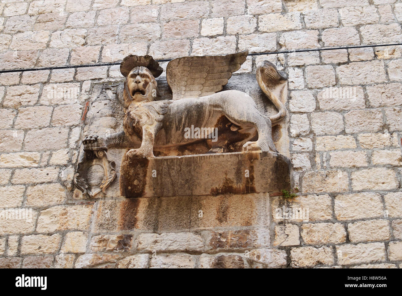 Estatuto de león en Hvar (Croacia) Foto de stock