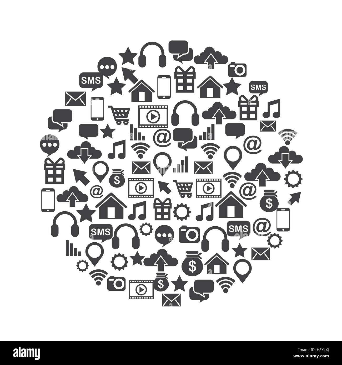 Social media icons in circle Imágenes de stock en blanco y negro - Alamy
