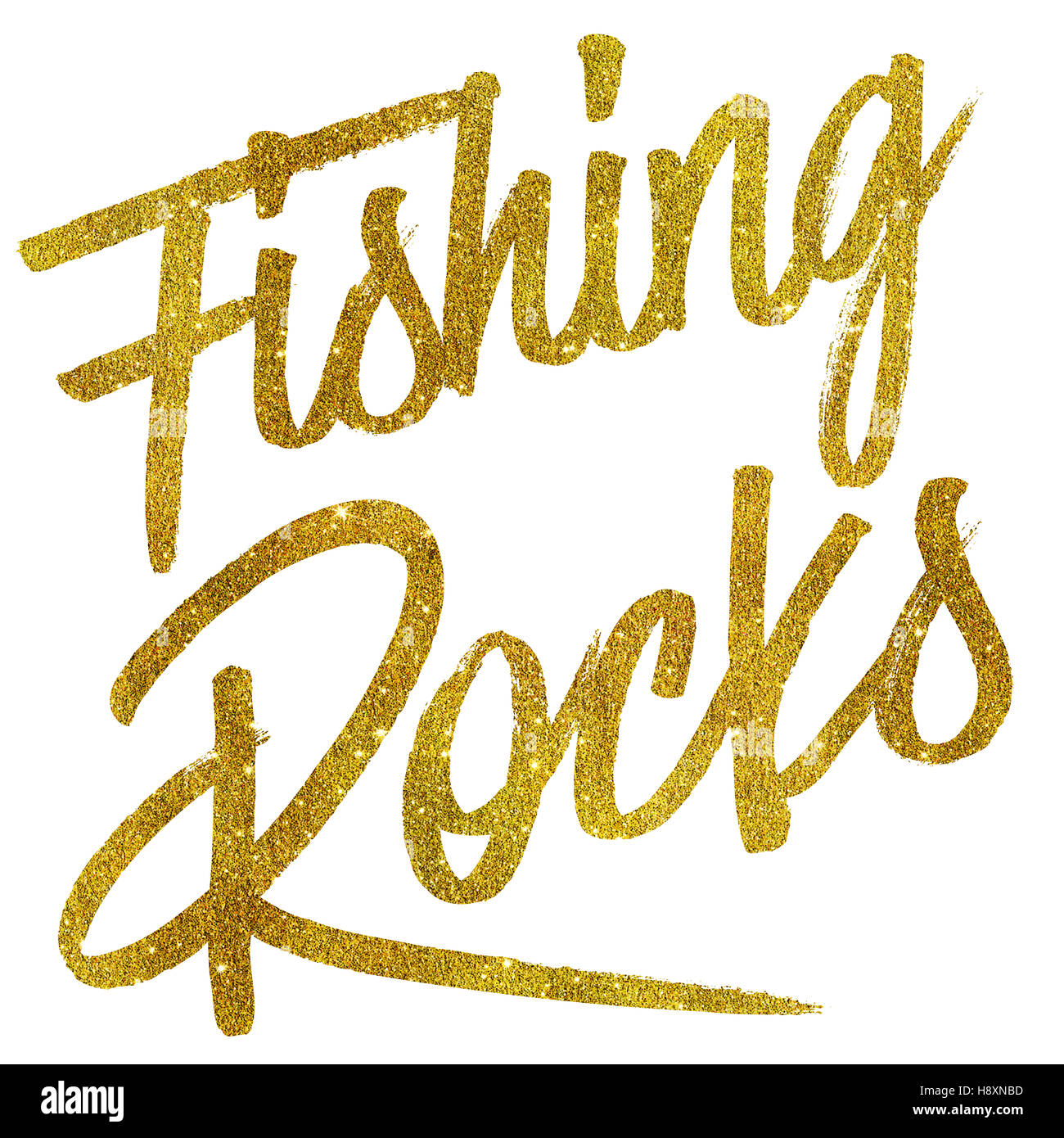 Rocas de pesca de oro metálico de lámina Faux Glitter Quote aislado Foto de stock