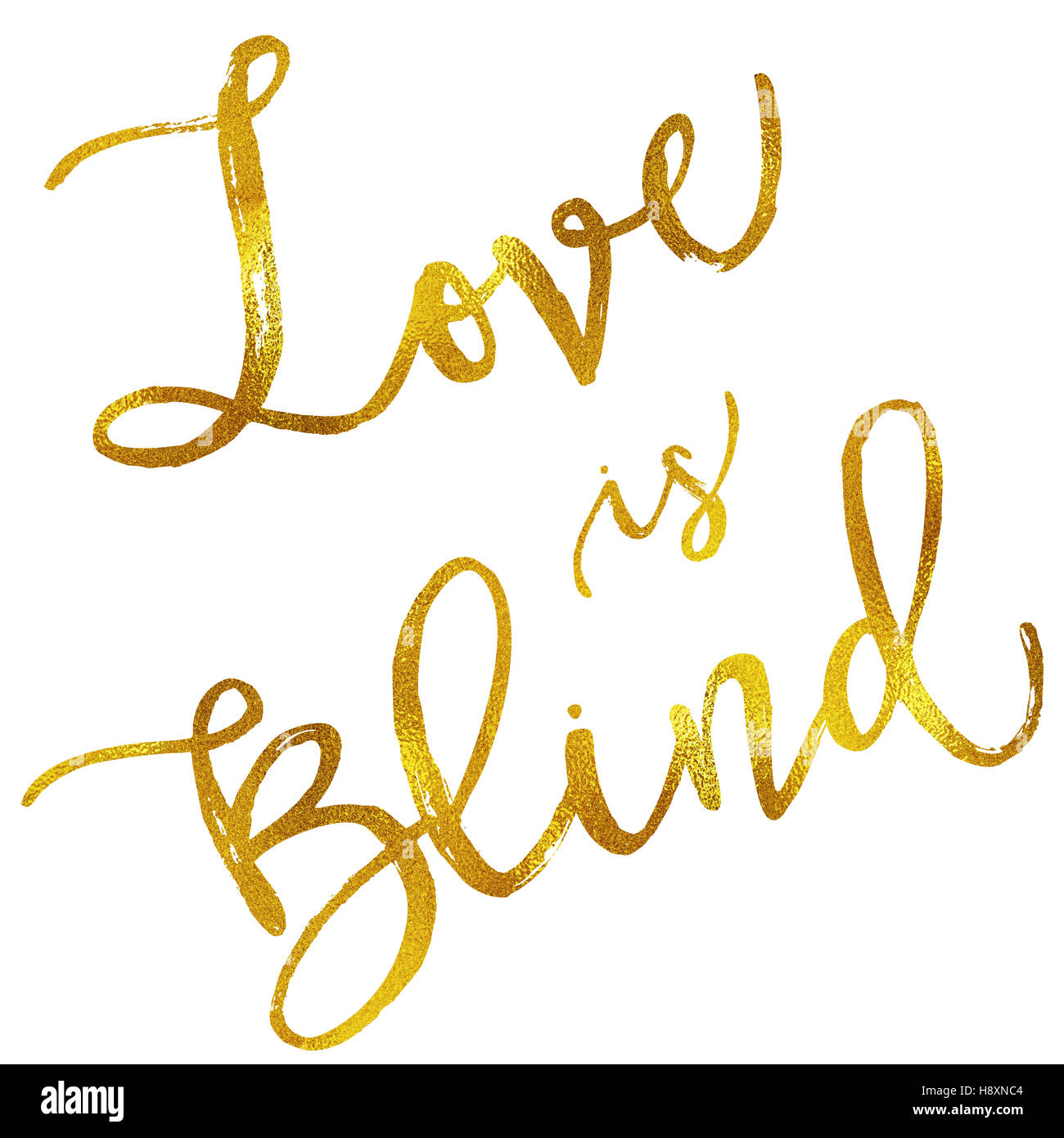 El amor es ciego el oro imitación de lámina metálica aislada cotización motivacional Foto de stock
