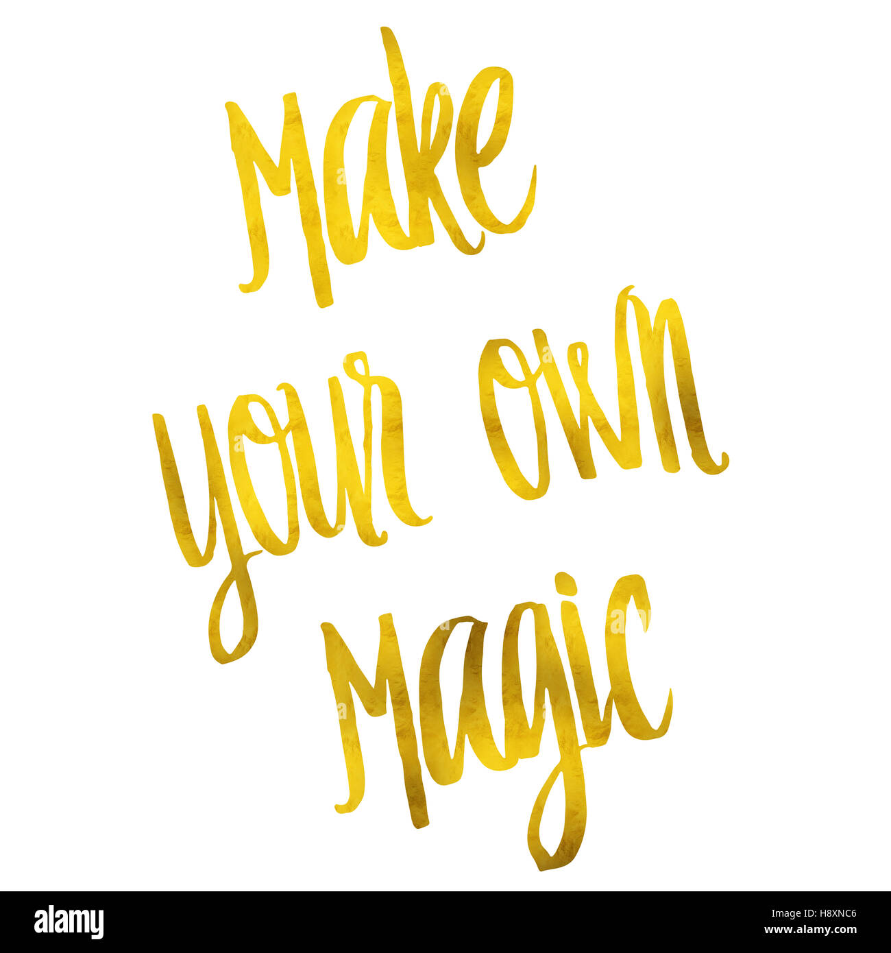 Hacer tu propia magia Oro Faux lámina metálica aislada cita inspiradora Foto de stock