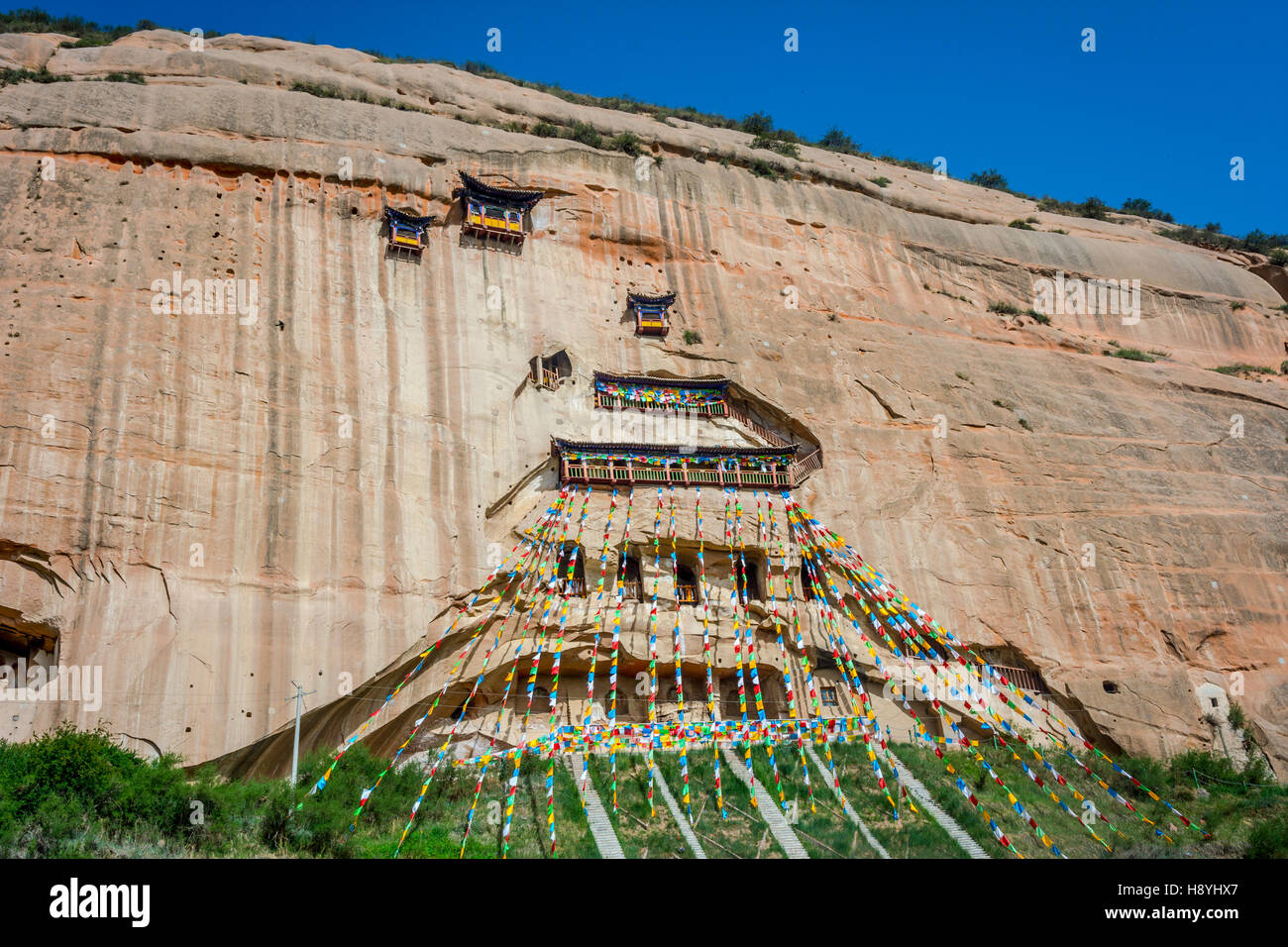 Mati Si templo en las cuevas de roca, Zhangye, provincia de Gansu, China Foto de stock